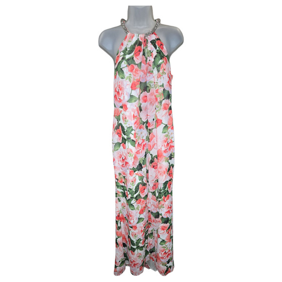Calvin Klein Wom 6 Pink Floral High Neck Maxi Dress Formal Elegant Glam Wedding - Picture 1 of 14